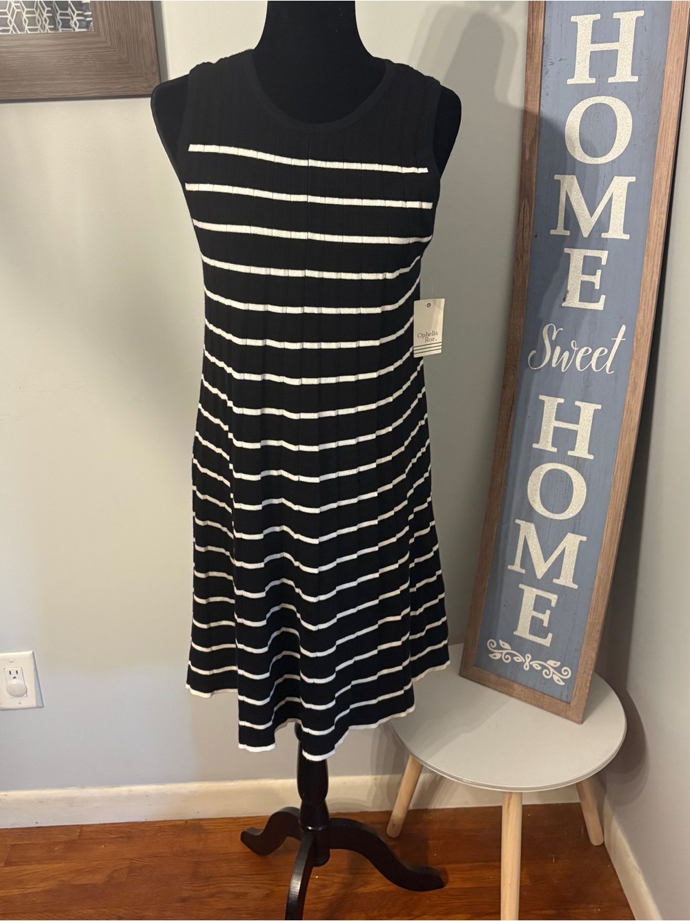 Ophelia Roe ribbed knit sweater dress black and white striped Size XL